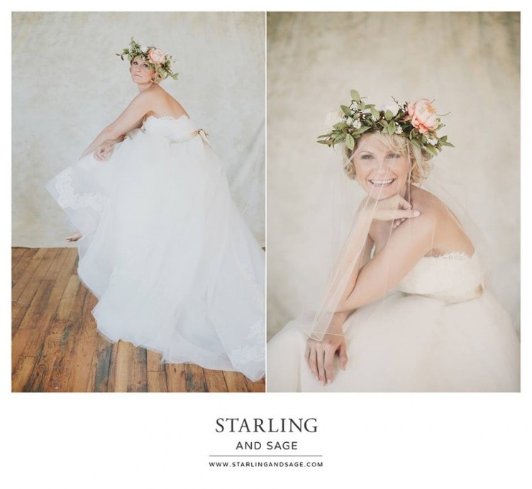 Jessica Smith bridal photos with floral wreath headband